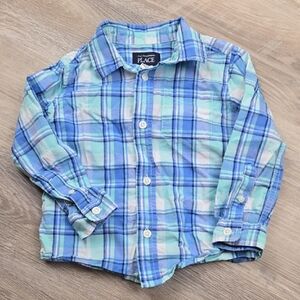 The Children's Place 3T Button Down Plaid Spring Dress Shirt Easter Blue Aqua